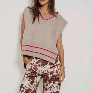 Free People Tan V-Neck All-star Poncho Oversized Vest with Tassels